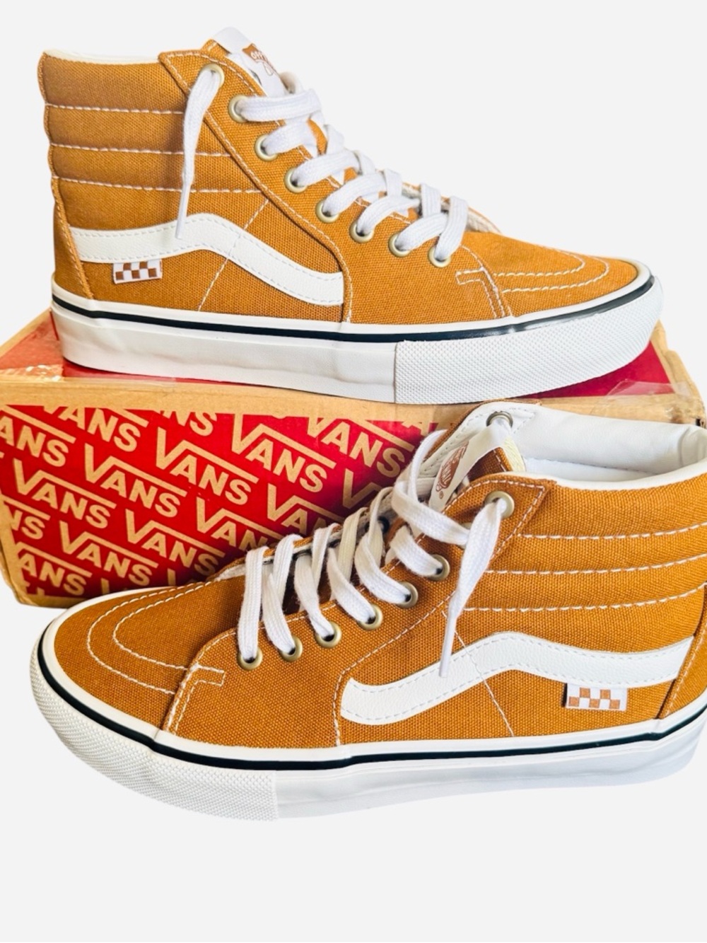 Vans Sk8-Hi Pop Cush comfort Skateboarding High Top Sneakers in Mustard size 6.5